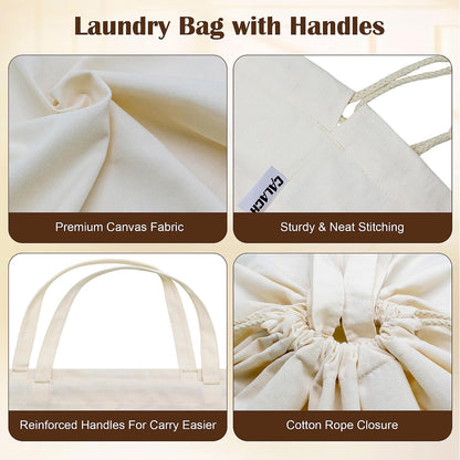 Heavy Duty Canvas Laundry Bags with Square Base 13.8"Wx13.8"Dx27.6"H, Beige