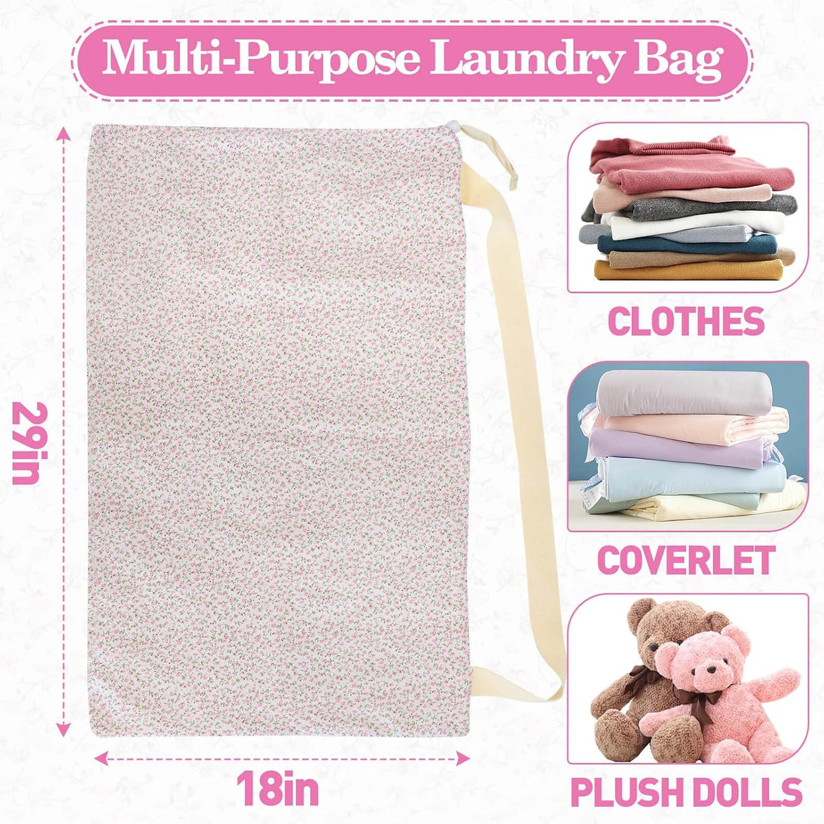 Laundry Bag Backpack for Dorm & Travel, 29 x 18" Large Dirty Bag