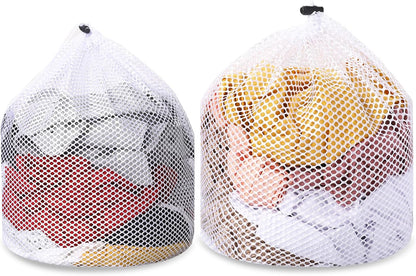 2pcs Mesh Laundry Bags for Socks, Machine Washable Drawstring Design Travel Mesh Laundry Wash Bags White Drawstring Garment Bags for Laundry Storage for Home Dorm Hotel Travel Use,12x16inch, 16x20inch