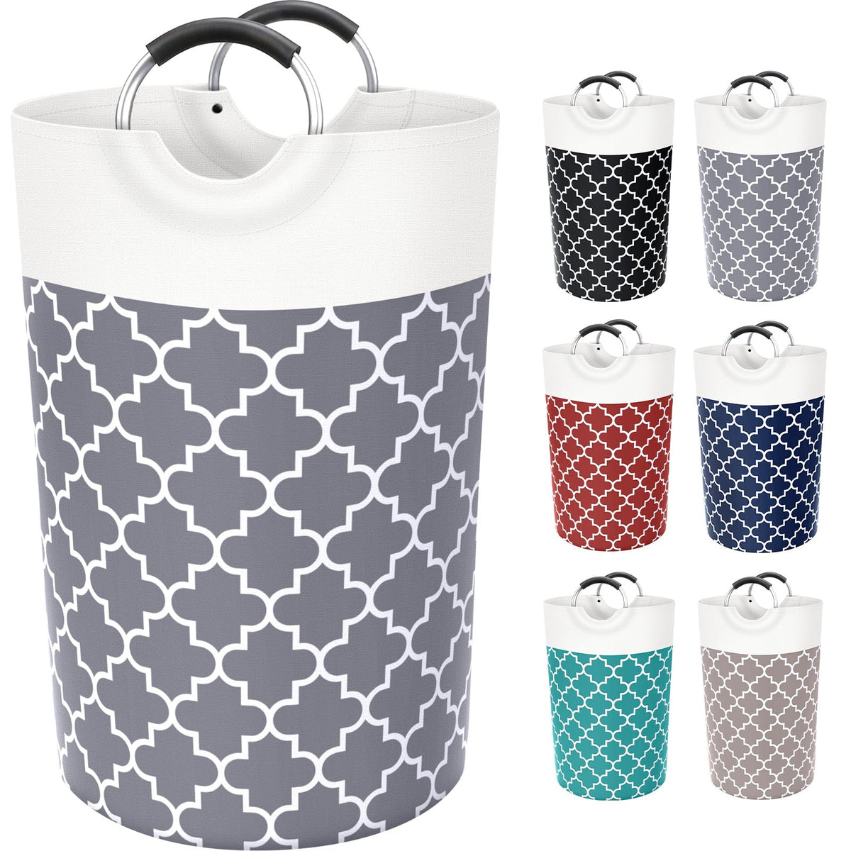 Large Laundry Basket 82L Tall Collapsible Hamper with Handles for Dorm Grey