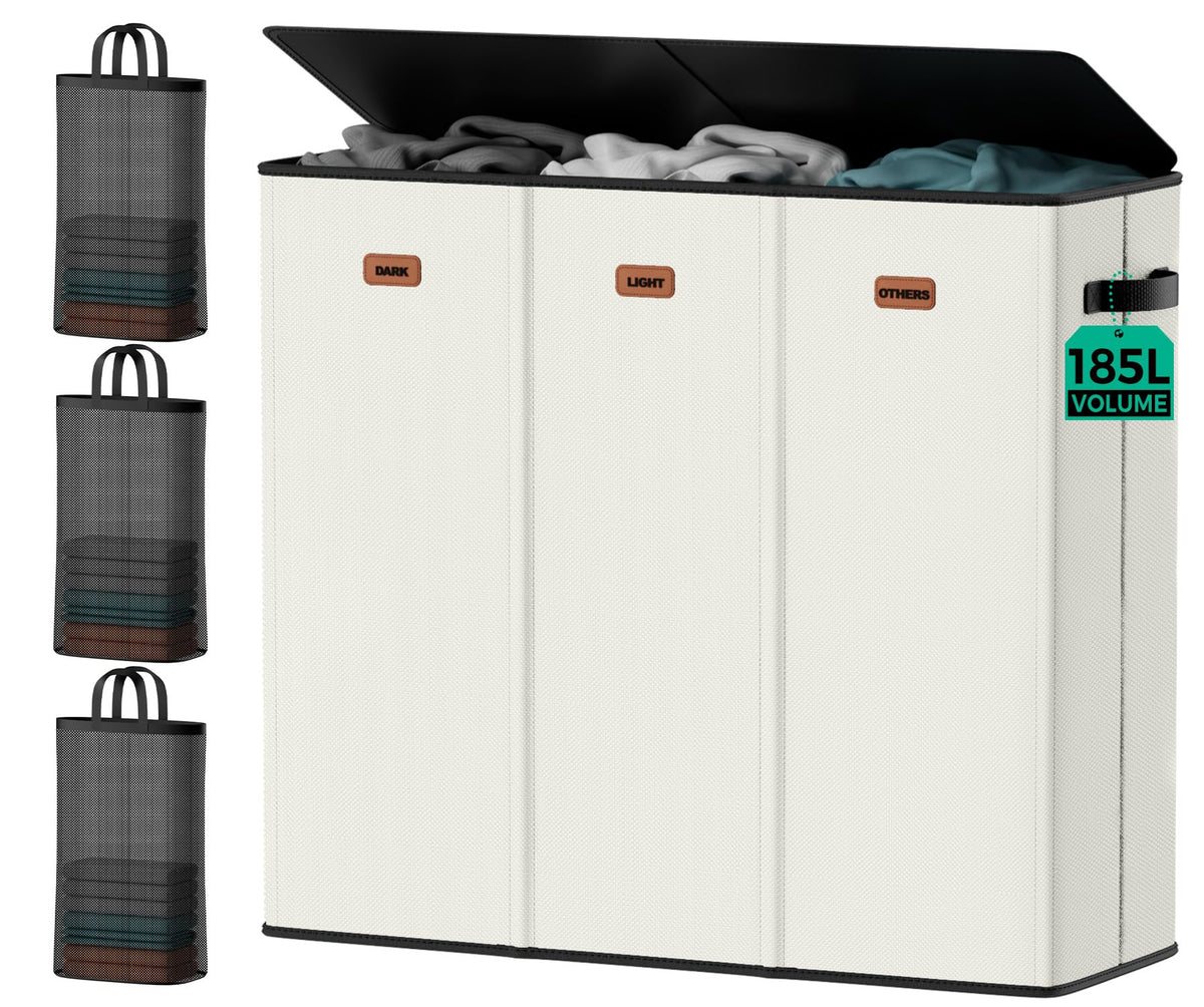 150L Double Laundry Hamper with Lid – 2-Section Clothes Hamper with Removable Bag for Bathroom, Bedroom, Laundry Room & Dorm