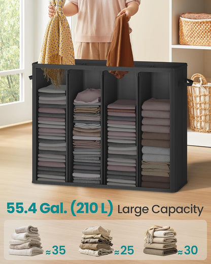 SONGMICS 210L Laundry Hamper, 4-Compartment Laundry Sorter with Lid