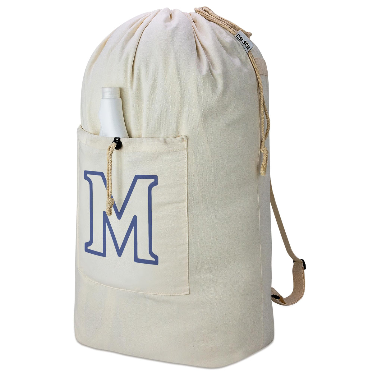 Laundry Bag Backpack, Canvas Laundry Bag with Straps & Drawstring, Beige XL