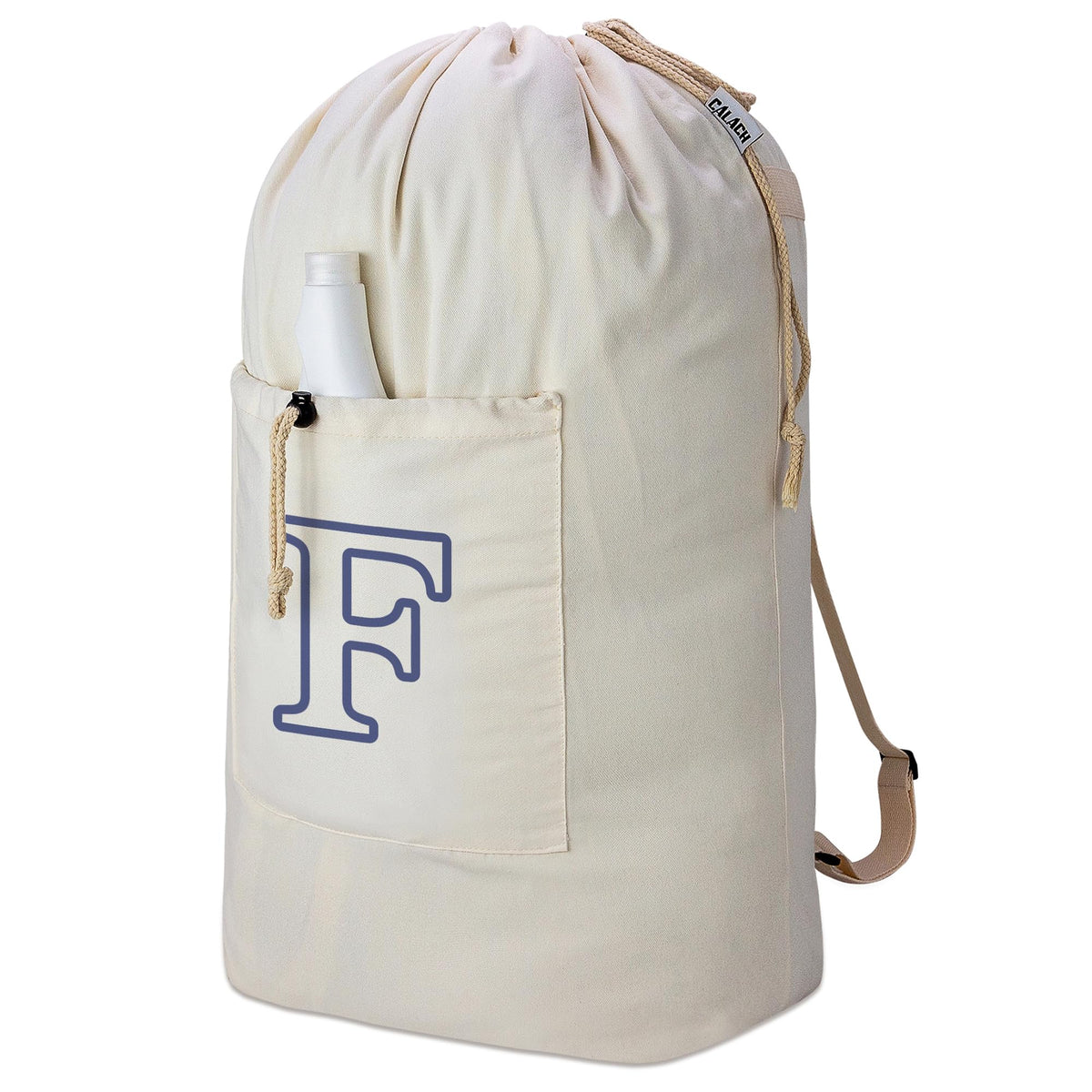 Laundry Bag Backpack, Canvas Laundry Bag with Straps & Drawstring, Beige XL