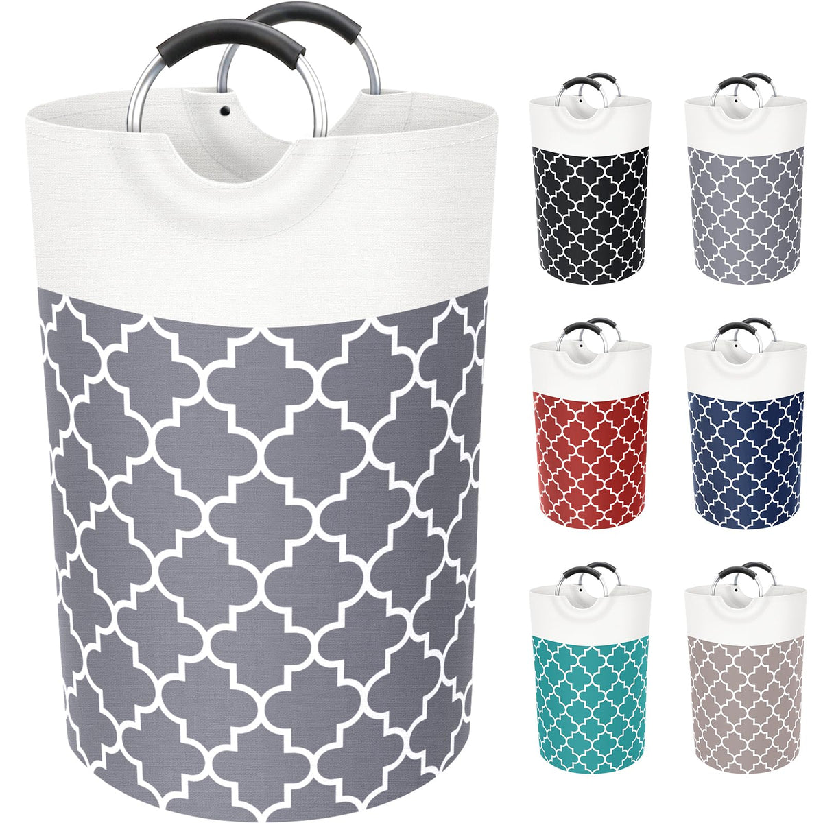 Large Laundry Basket 82L Tall Collapsible Hamper with Handles for Dorm Grey