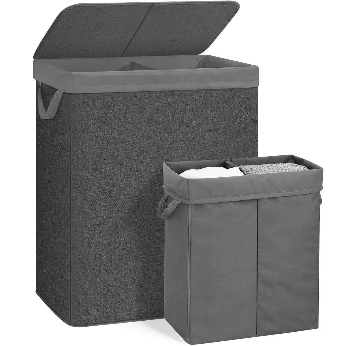 STORAGE MANIAC Double Laundry Hamper with Lid, Tall Metal Laundry Baskets