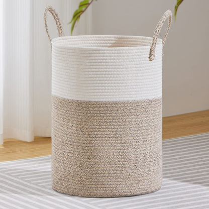 VIPOSCO 58L Tall Woven Laundry Basket Hamper, White Brown