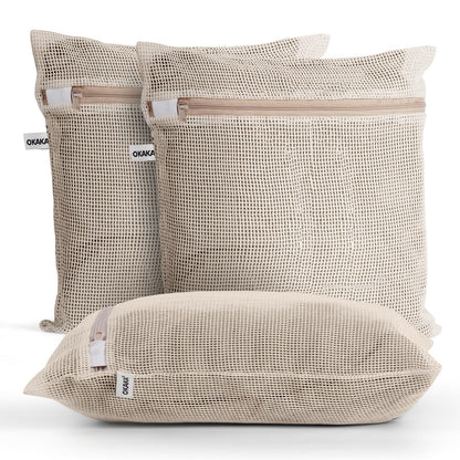 100% Cotton Mesh Laundry Bags, Premium Soft, No Dye, Set of 4, Natural