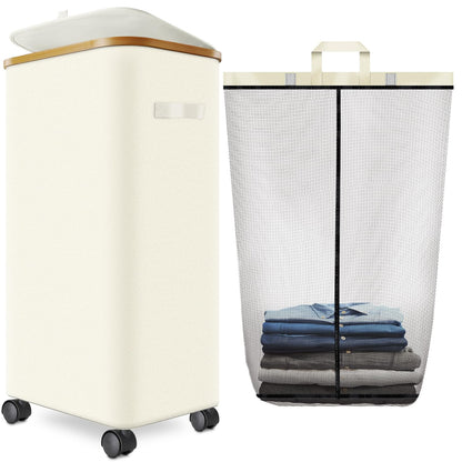 Laundry Hamper with Wheels, 75L Rolling Laundry Basket with Lid