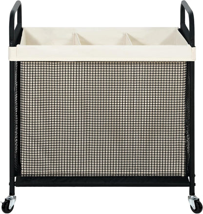 STO STO Laundry Hamper 3 Section, 120L Rolling Laundry Sorter Cart with Removable and Washable Liner Bag, Clothes Hamper with Wheels and Metal Handle for Laundry Room and Bedroom