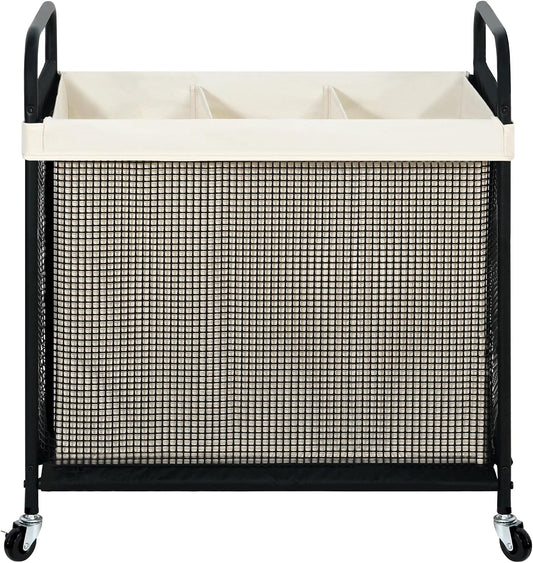 STO STO Laundry Hamper 3 Section, 120L Rolling Laundry Sorter Cart with Removable and Washable Liner Bag, Clothes Hamper with Wheels and Metal Handle for Laundry Room and Bedroom