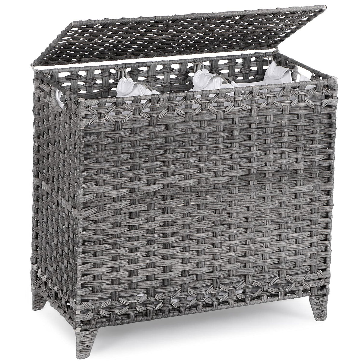 Laundry Hamper with 3 Removable Liner Bags, 132L Laundry Sorter with Lid