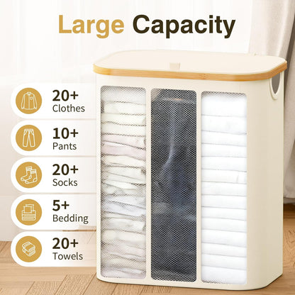 Hampers for Laundry Basket with Lid, 160L Large Laundry Hamper 3 Section