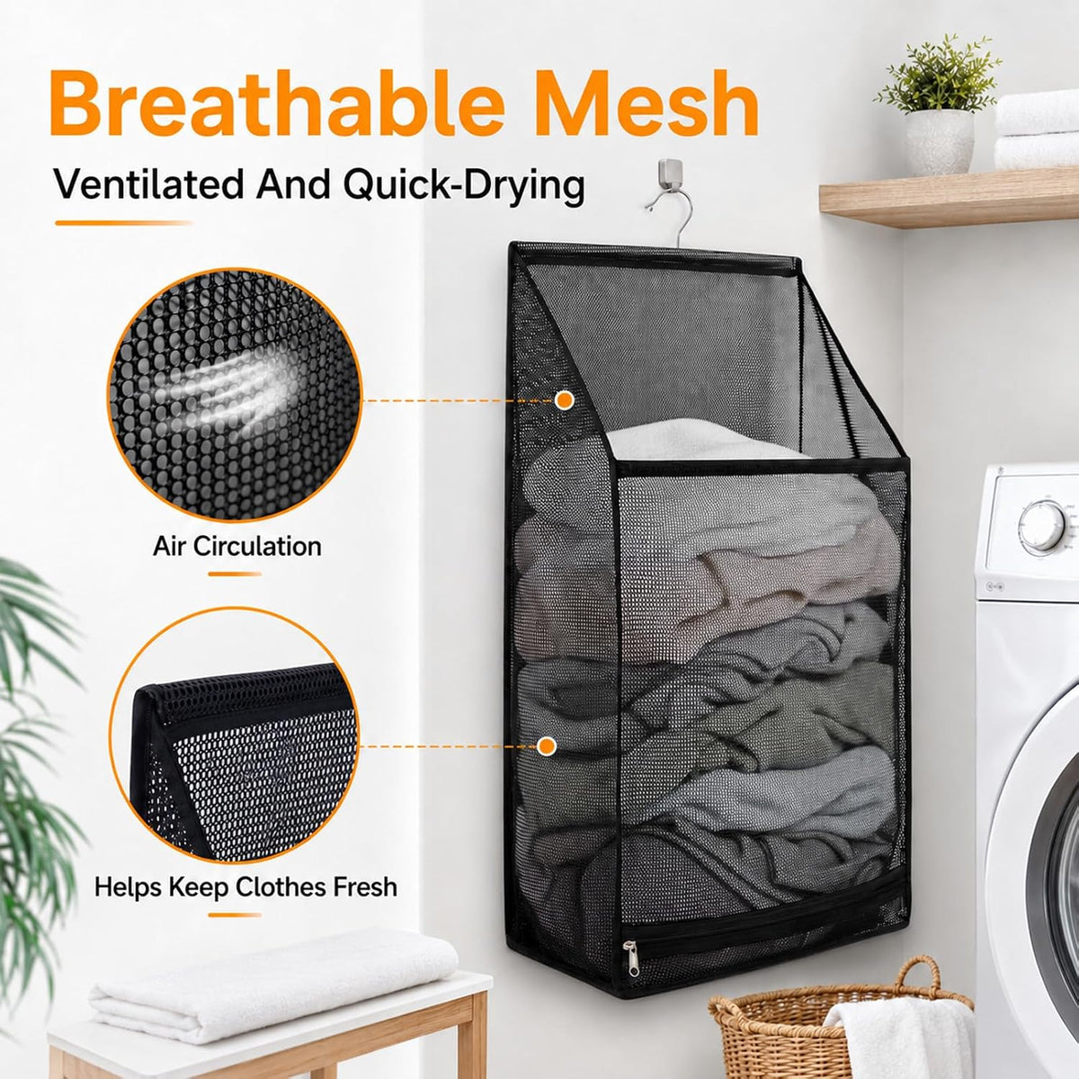2 Pack Hanging Foldable Mesh Laundry Hamper