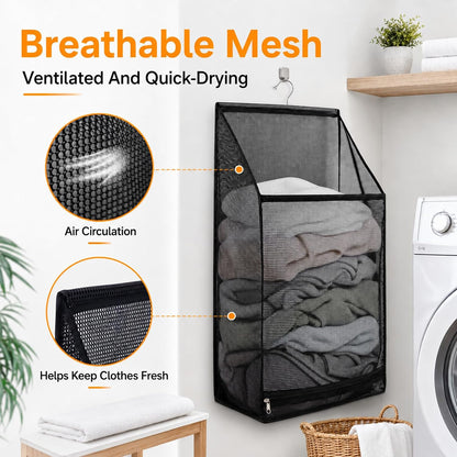 2 Pack Hanging Foldable Mesh Laundry Hamper