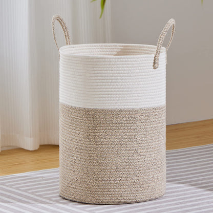 VIPOSCO 58L Tall Woven Laundry Basket Hamper, White Brown