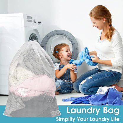 3 Pack Mesh Laundry Bags 23x34 Inch Drawstring Locking for Travel Home