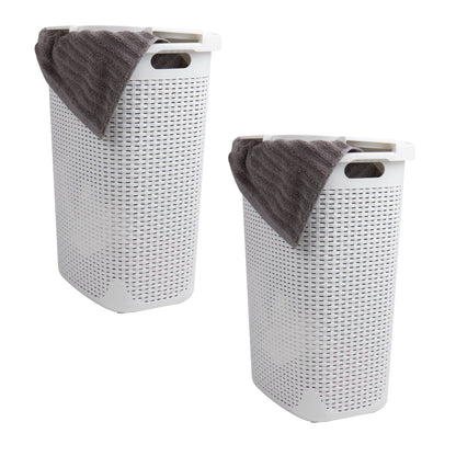 Mind Reader Slim Laundry Hamper with Lid, 60L Tall Clothes Basket, Narrow Tapered Design for Bathrooms, Closets and Laundry Rooms, Plastic, Ivory