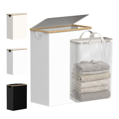 efluky Slim Laundry Hamper with Lid and Removable Bag, 75L Beige