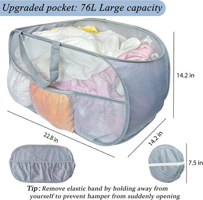 Pop Up Laundry Hamper 2 Pack with Handles & Side Pockets