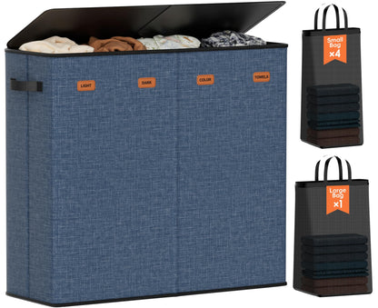 Laundry hamper 3 Section, XL Clothes Hamper with Lid & Inner Bag, Black