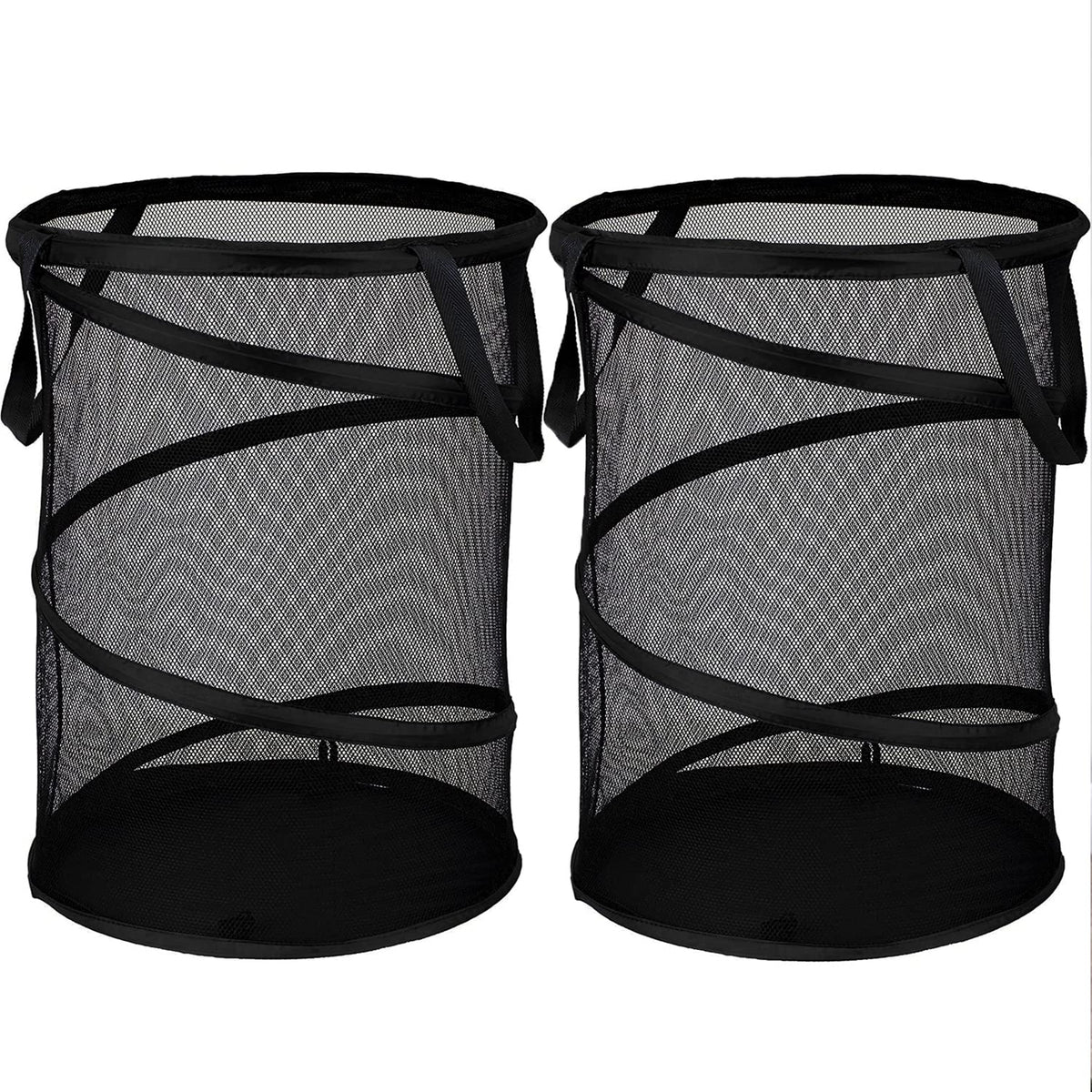 BATTOO Collapsible Laundry Basket Foldable Mesh Pop Up Hamper with Handles for Laundry Room, Bathroom, Kids Room, College Dorm, Travel, Storage Organizer Black