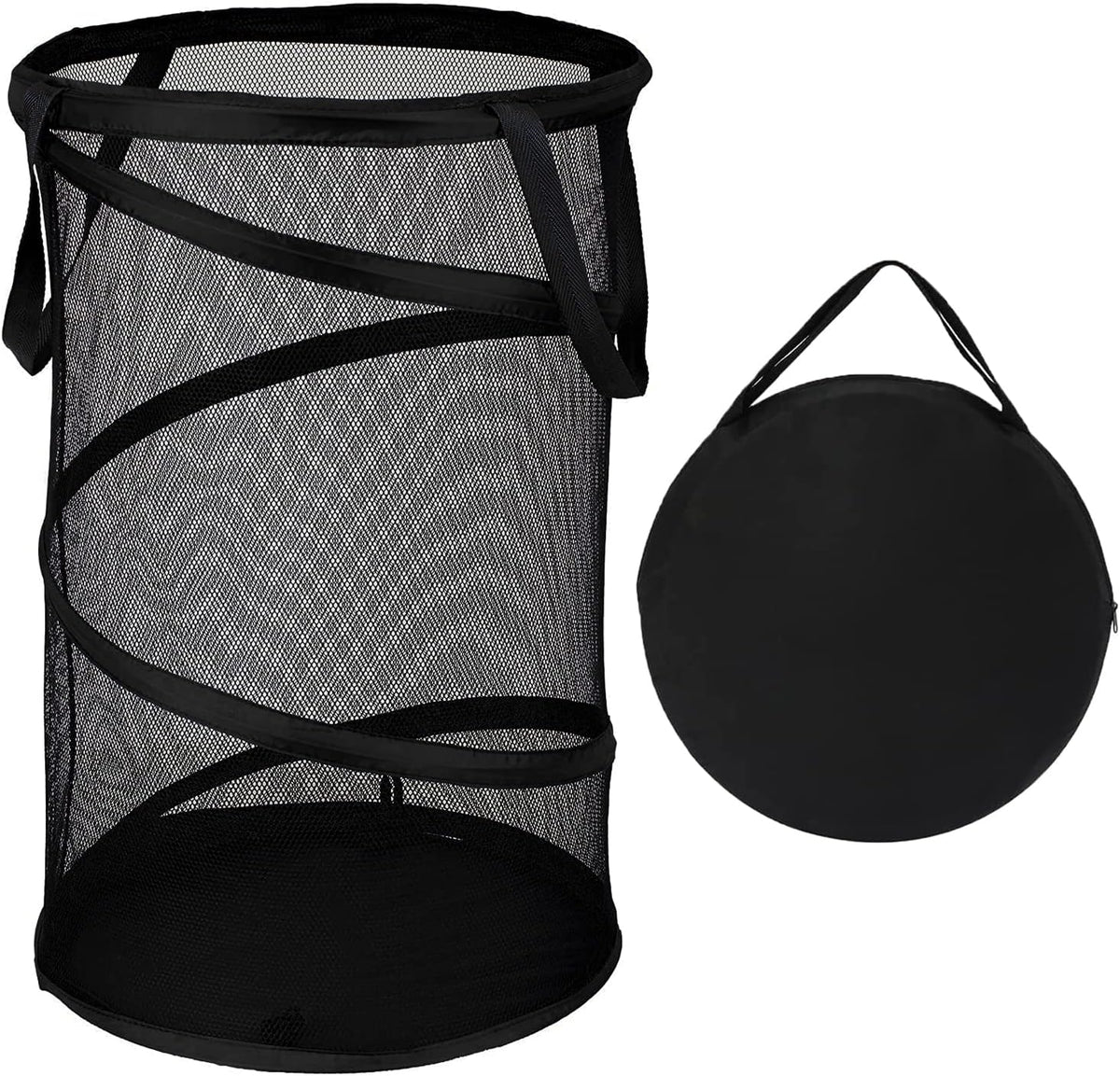 BATTOO Collapsible Laundry Basket Foldable Mesh Pop Up Hamper with Handles for Laundry Room, Bathroom, Kids Room, College Dorm, Travel, Storage Organizer Black