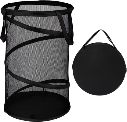 BATTOO Collapsible Laundry Basket Foldable Mesh Pop Up Hamper with Handles for Laundry Room, Bathroom, Kids Room, College Dorm, Travel, Storage Organizer Black