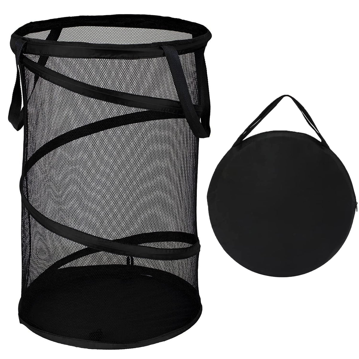 BATTOO Collapsible Laundry Basket Foldable Mesh Pop Up Hamper with Handles for Laundry Room, Bathroom, Kids Room, College Dorm, Travel, Storage Organizer Black