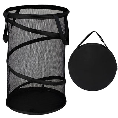 BATTOO Collapsible Laundry Basket Foldable Mesh Pop Up Hamper with Handles for Laundry Room, Bathroom, Kids Room, College Dorm, Travel, Storage Organizer Black