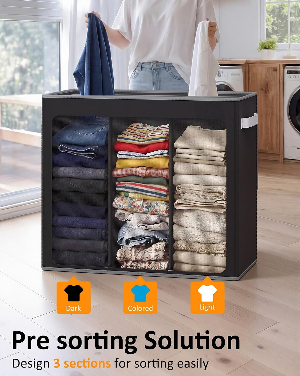 Optish 180L Laundry Hamper 3 Section, Large Hamper with Mesh Bags & Lid