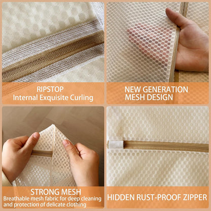 6Pcs Durable Honeycomb Mesh Laundry Bags for Delicates (3L 3M) Beige