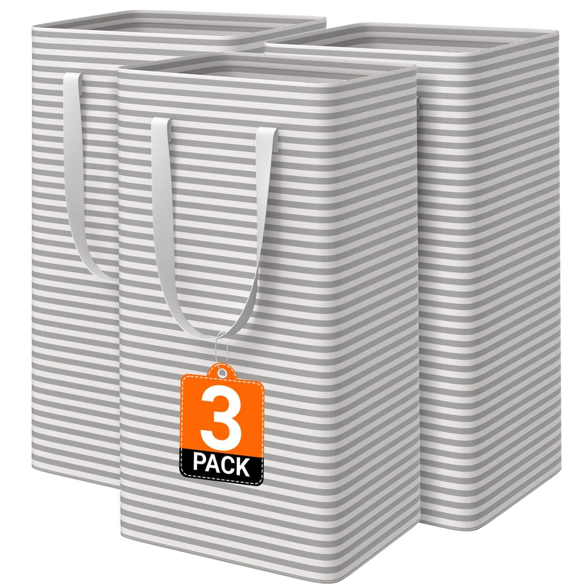 3-Pack Laundry Basket, Collapsible Laundry Hampers, 75L, Gray