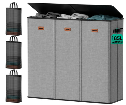 150L Double Laundry Hamper with Lid – 2-Section Clothes Hamper with Removable Bag for Bathroom, Bedroom, Laundry Room & Dorm