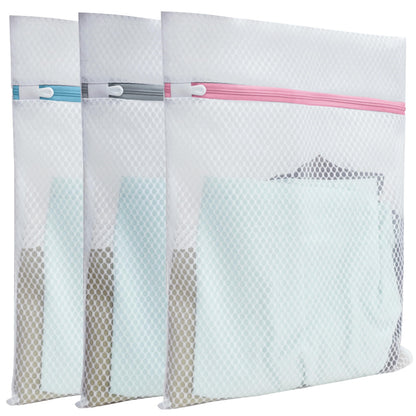 Mesh Laundry Bags for Delicates – 3 Pack (12”×16”) with Color-Coded Zippers, Protects Clothes from Damage, Breathable Honeycomb Mesh, Washer & Dryer Safe bags - Ideal for Bras, Lingerie & Socks