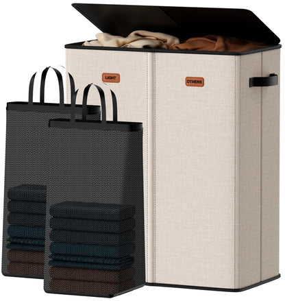 Laundry hamper 3 Section, XL Clothes Hamper with Lid & Inner Bag, Black