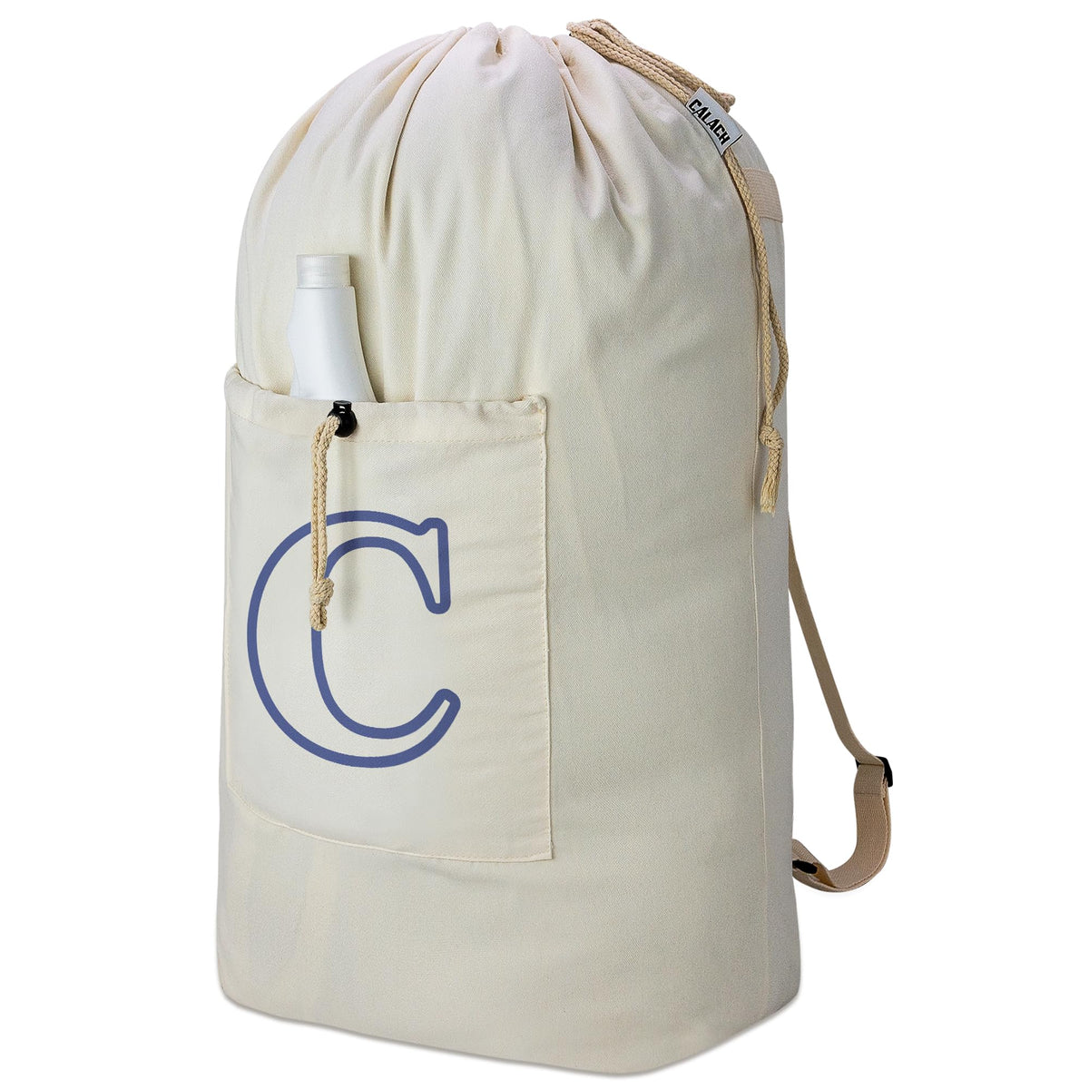 Laundry Bag Backpack, Canvas Laundry Bag with Straps & Drawstring, Beige XL