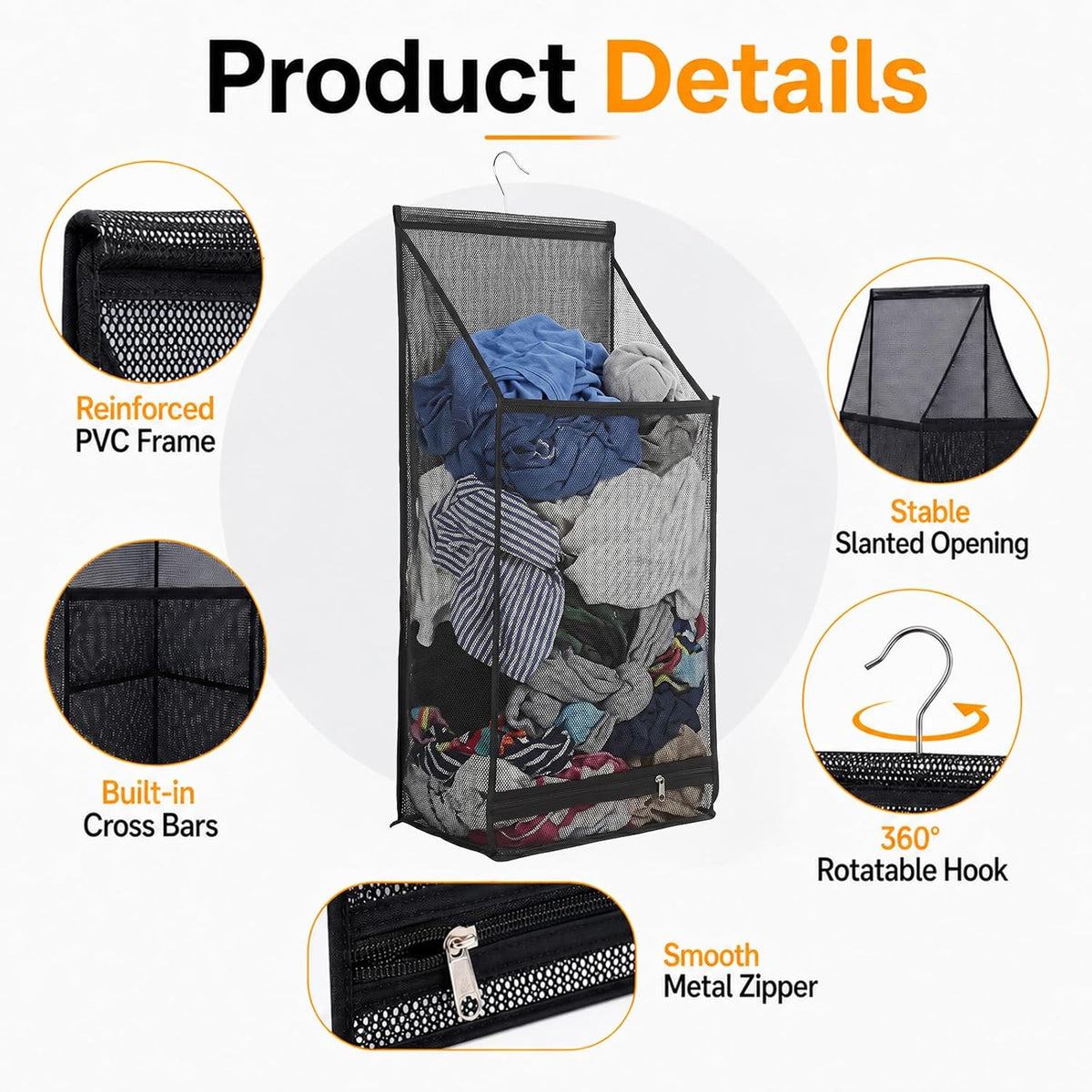 2 Pack Hanging Foldable Mesh Laundry Hamper