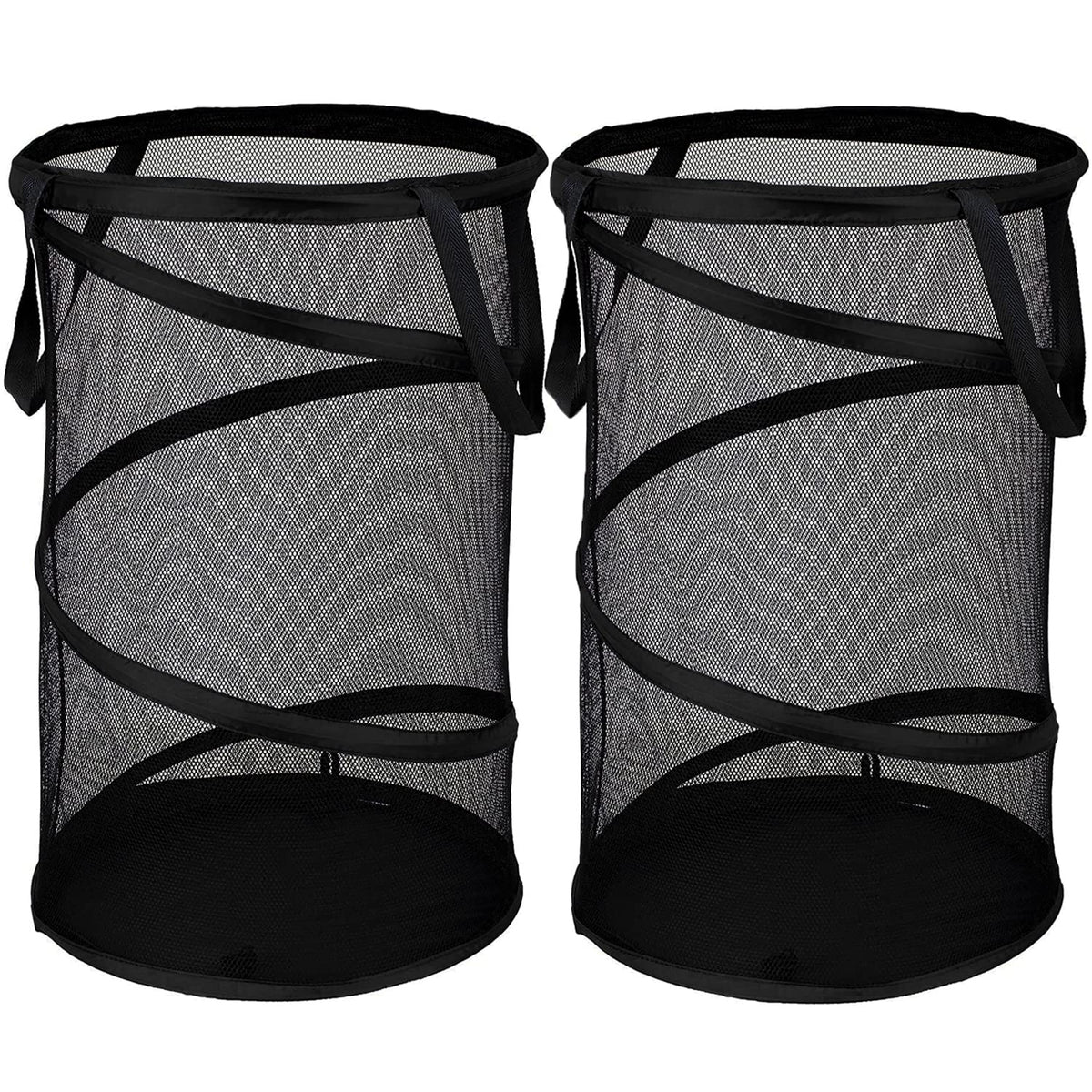 BATTOO Collapsible Laundry Basket Foldable Mesh Pop Up Hamper with Handles for Laundry Room, Bathroom, Kids Room, College Dorm, Travel, Storage Organizer Black