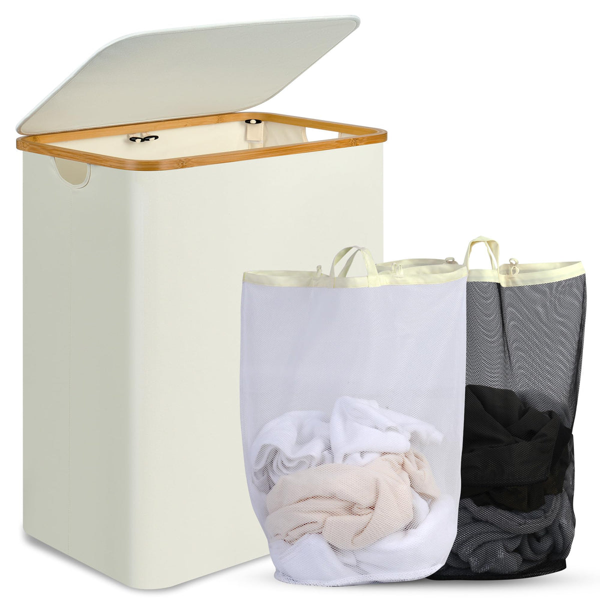 efluky Slim Laundry Hamper with Lid and Removable Bag, 75L Beige