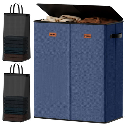 Laundry hamper 3 Section, XL Clothes Hamper with Lid & Inner Bag, Black