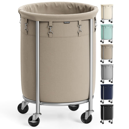 SONGMICS Laundry Basket with Wheels,190L, Steel Frame, Removable Bag