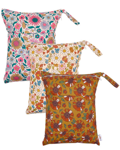 ALVA 2pcs Cloth Diaper Wet Dry Bags Waterproof Reusable with Two Zippered Pockets Travel Beach Pool Daycare Soiled Baby Items Yoga Gym Bag for Swimsuits or Wet Clothes