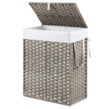 DUMOS Woven Laundry Basket with Lid, 90L Large Capacity Hamper, Removable & Machine-Washable Liner, Foldable Rattan Clothes Hamper, Sturdy Steel Frame, Odor Control, Dove Gray