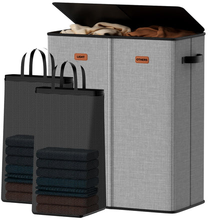 Laundry hamper 3 Section, XL Clothes Hamper with Lid & Inner Bag, Black