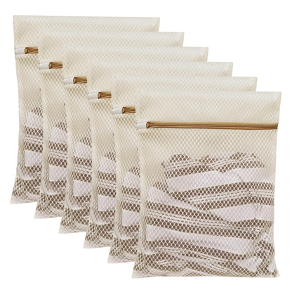 6Pcs Durable Honeycomb Mesh Laundry Bags for Delicates (3L 3M) Beige