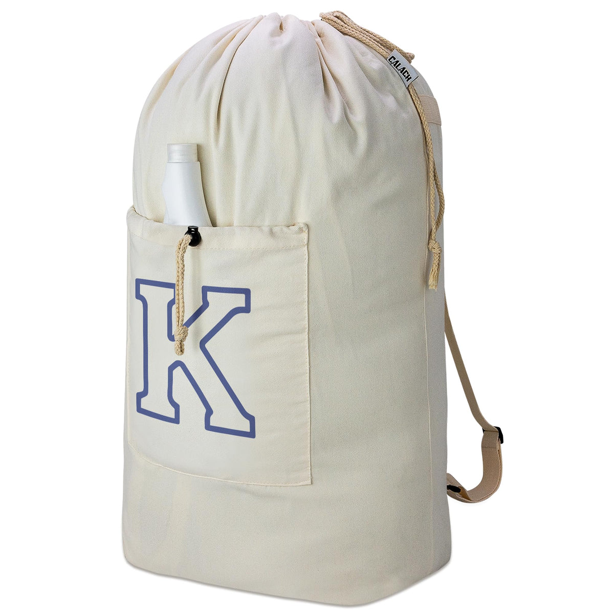 Laundry Bag Backpack, Canvas Laundry Bag with Straps & Drawstring, Beige XL