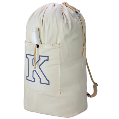 Laundry Bag Backpack, Canvas Laundry Bag with Straps & Drawstring, Beige XL