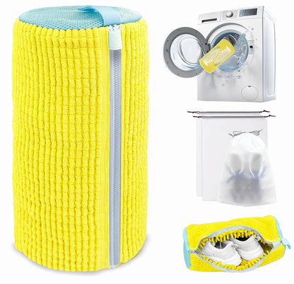 Shoe Washing Machine Bag,Laundry Shoe Bag for Washer and Dryer,Reusable Shoe Cleaning Bag for Sneakers,Tennis Shoes,With Self-locking Zipper, Microfiber Inside (1, Yellow)