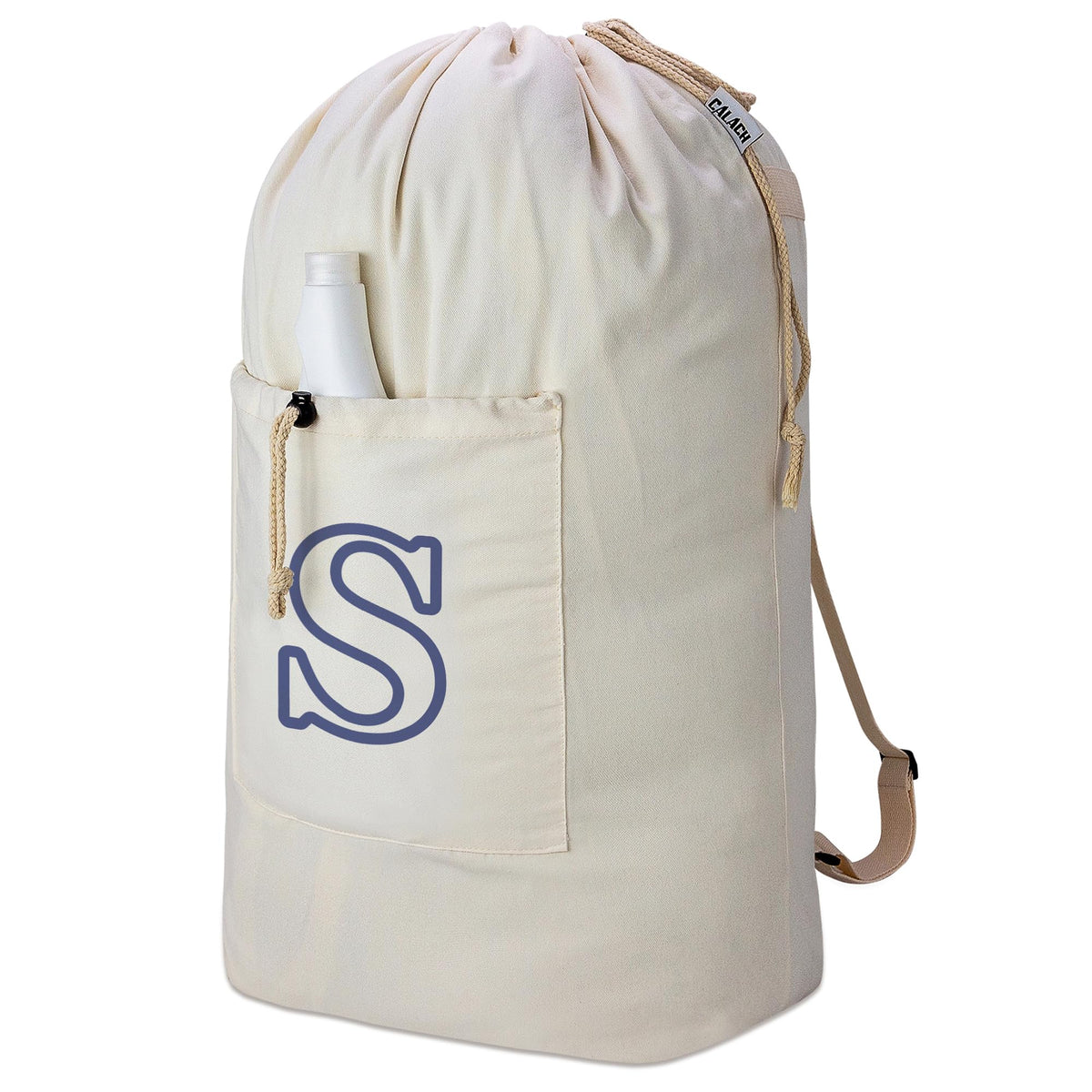 Laundry Bag Backpack, Canvas Laundry Bag with Straps & Drawstring, Beige XL